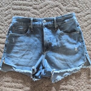 Good American Blue Jean Shorts with Frayed Hem